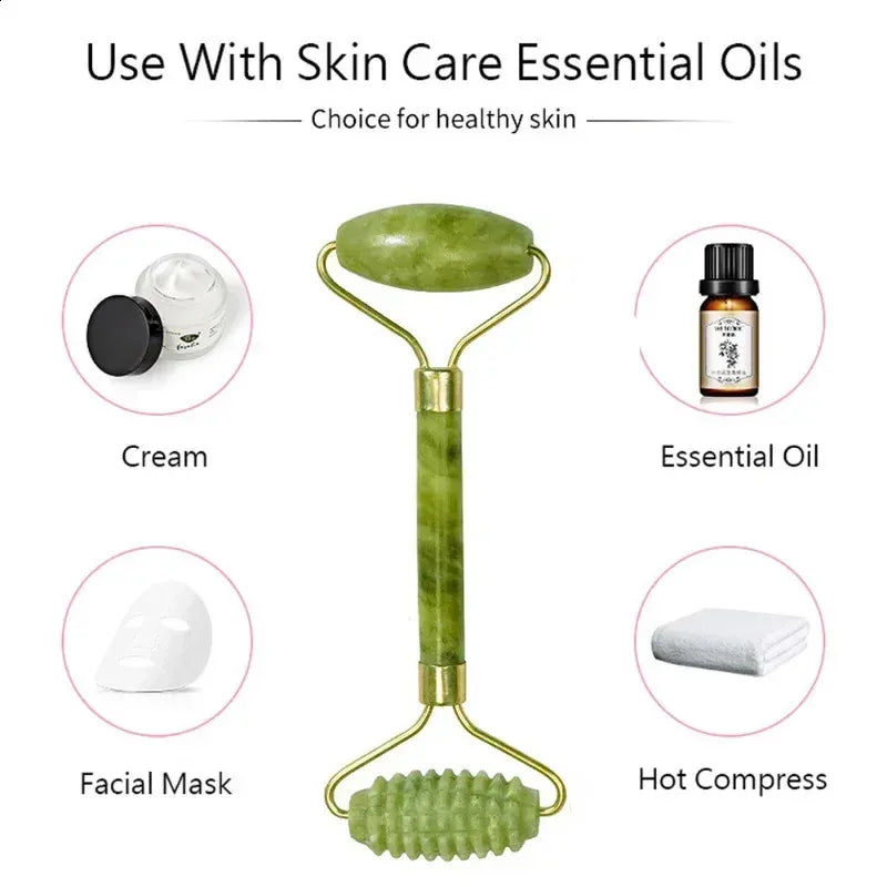 3 Piece Jade Rollers Set with Gua Sha