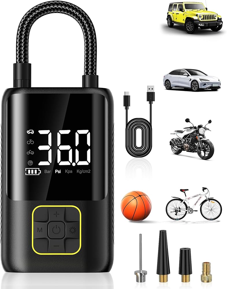 Car compressor pump with nozzles and LED flashlight Car Air Pump CX-329