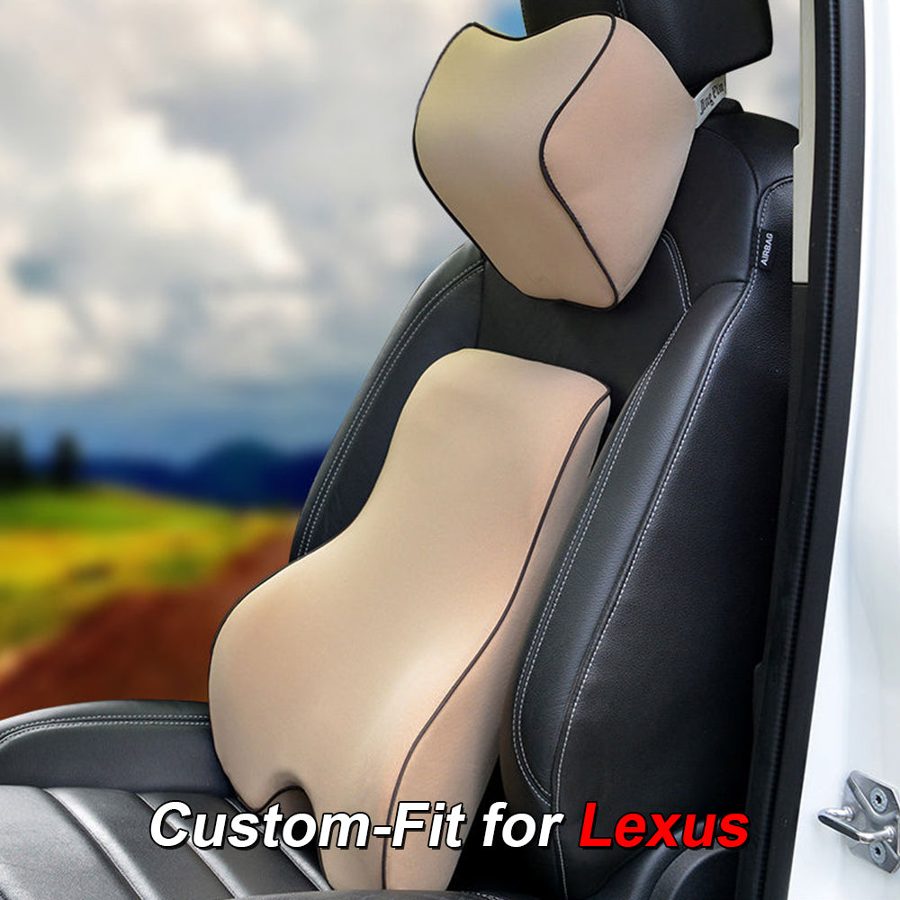 Lumbar Support Cushion for Car and Headrest Neck Pillow Kit, Custom-Fit For Lexus, Ergonomically Design for Car Seat, Car Accessories DLFJ254