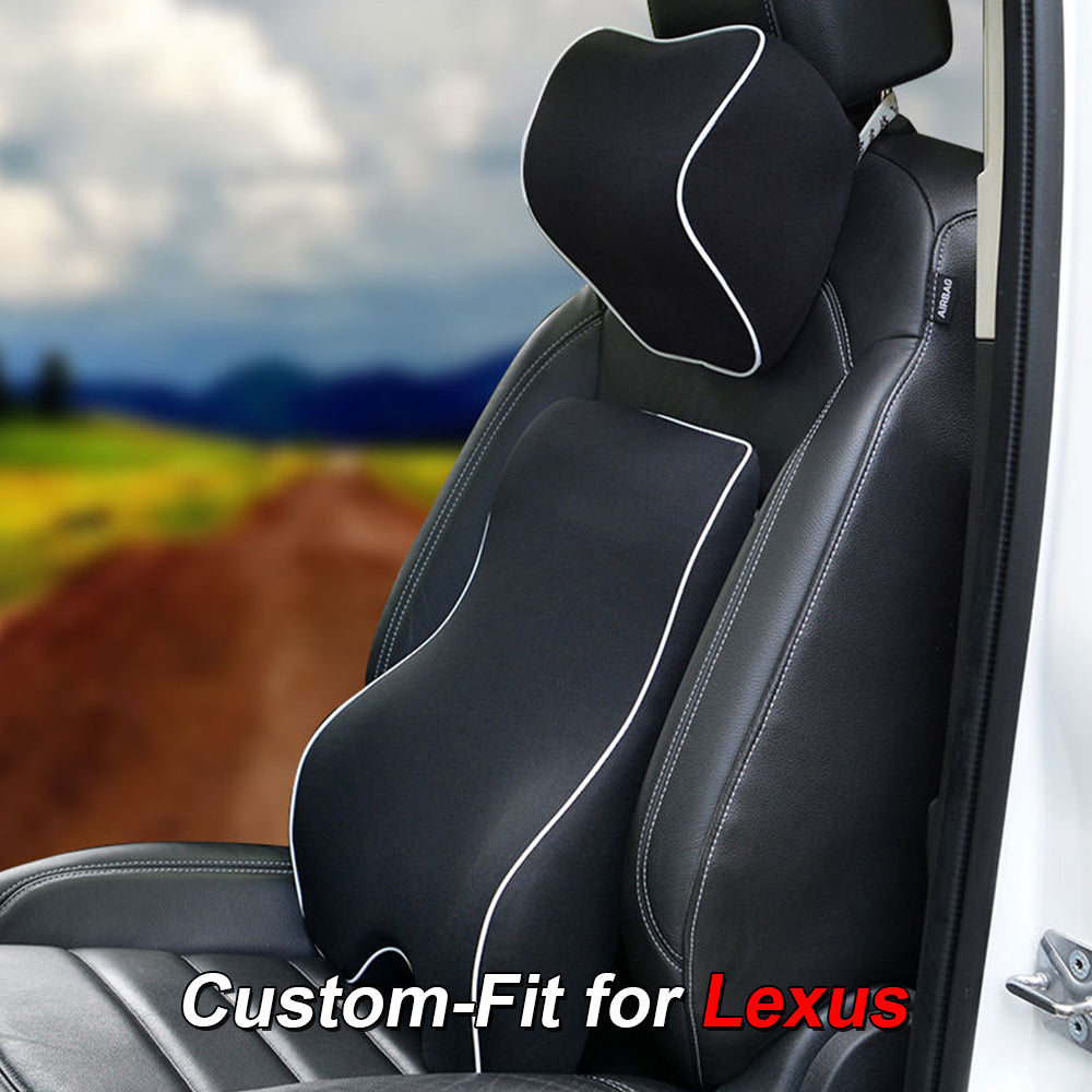 Lumbar Support Cushion for Car and Headrest Neck Pillow Kit, Custom-Fit For Lexus, Ergonomically Design for Car Seat, Car Accessories DLFJ254