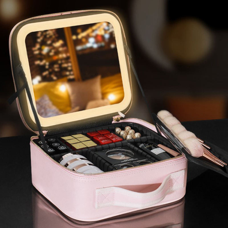 ✨💄 Portable LED Makeup Storage Case | Large Cosmetic Organizer with Mirror