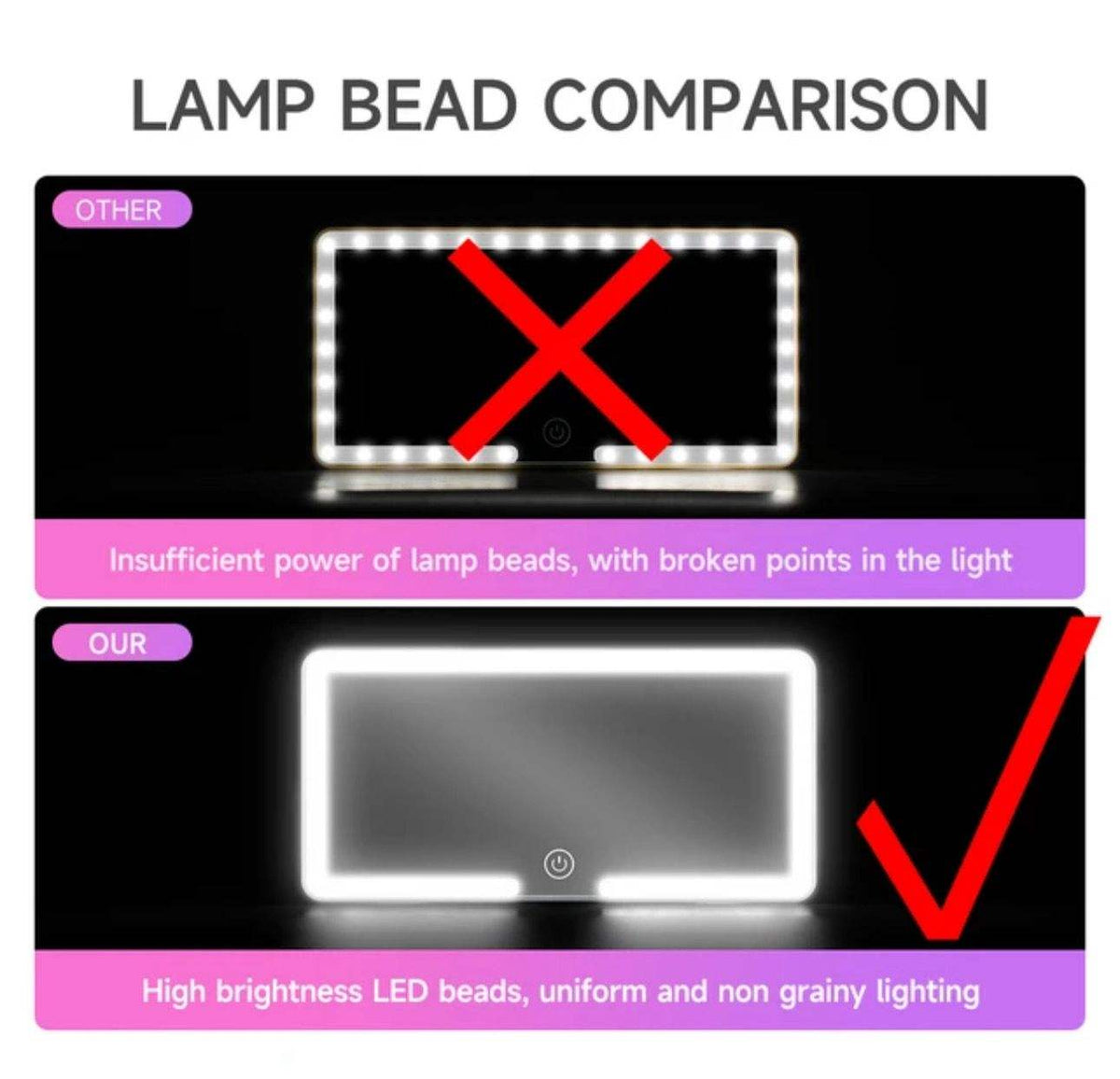 💄🚘 Car Makeup Mirror with LED Lights | Touch Control & Adjustable Brightness