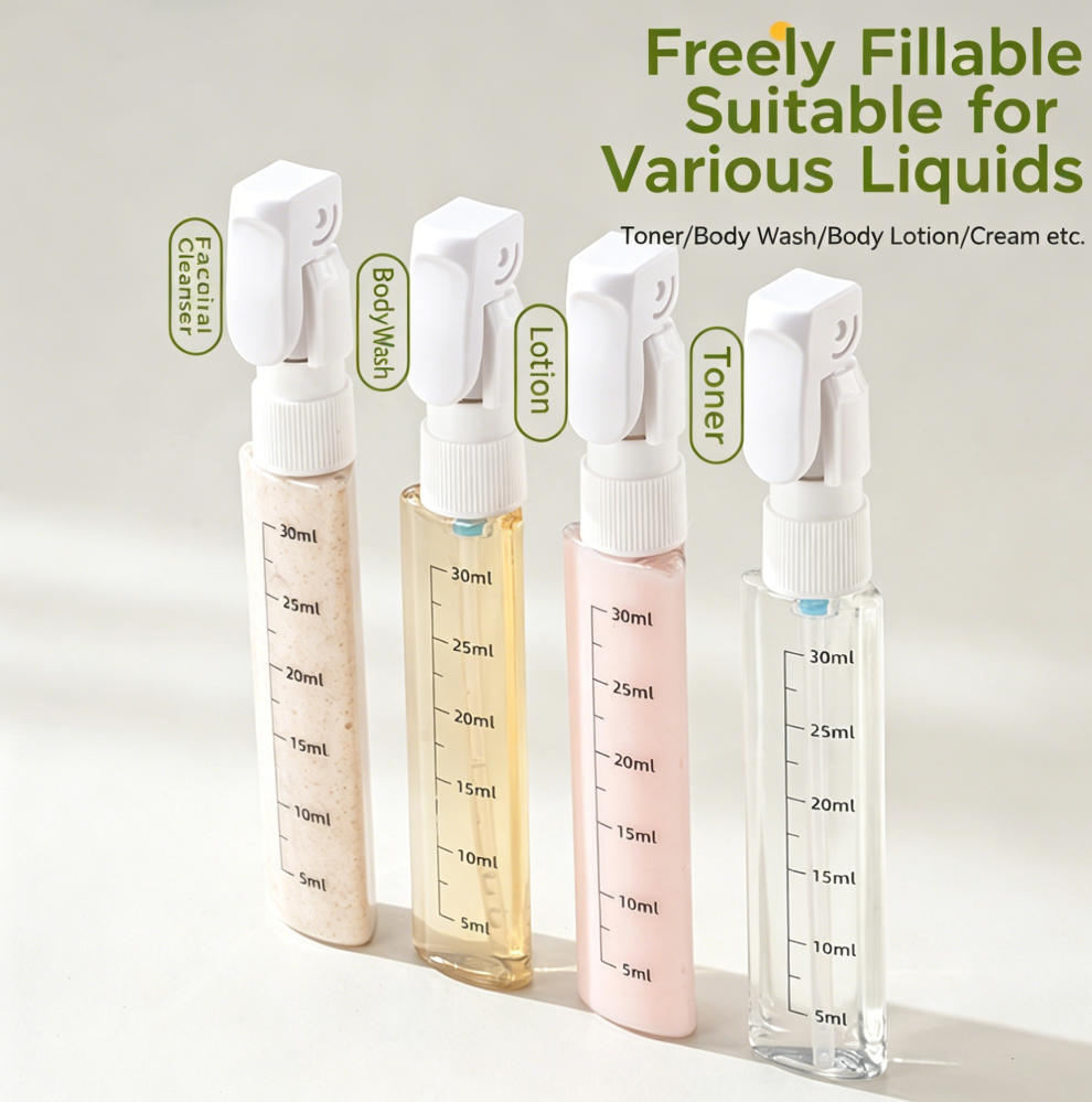 ✈️🧴 4-in-1 Travel Dispenser Bottle | Refillable Liquid Storage Set
