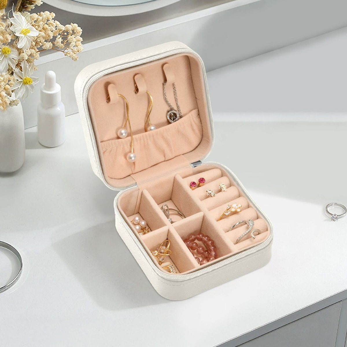 💎✨ Luxury Jewelry Box | Zipper Ring & Necklace Organizer