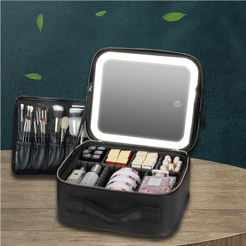 ✨💄 Portable LED Makeup Storage Case | Large Cosmetic Organizer with Mirror