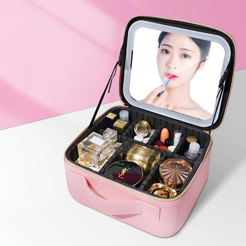 ✨💄 Portable LED Makeup Storage Case | Large Cosmetic Organizer with Mirror