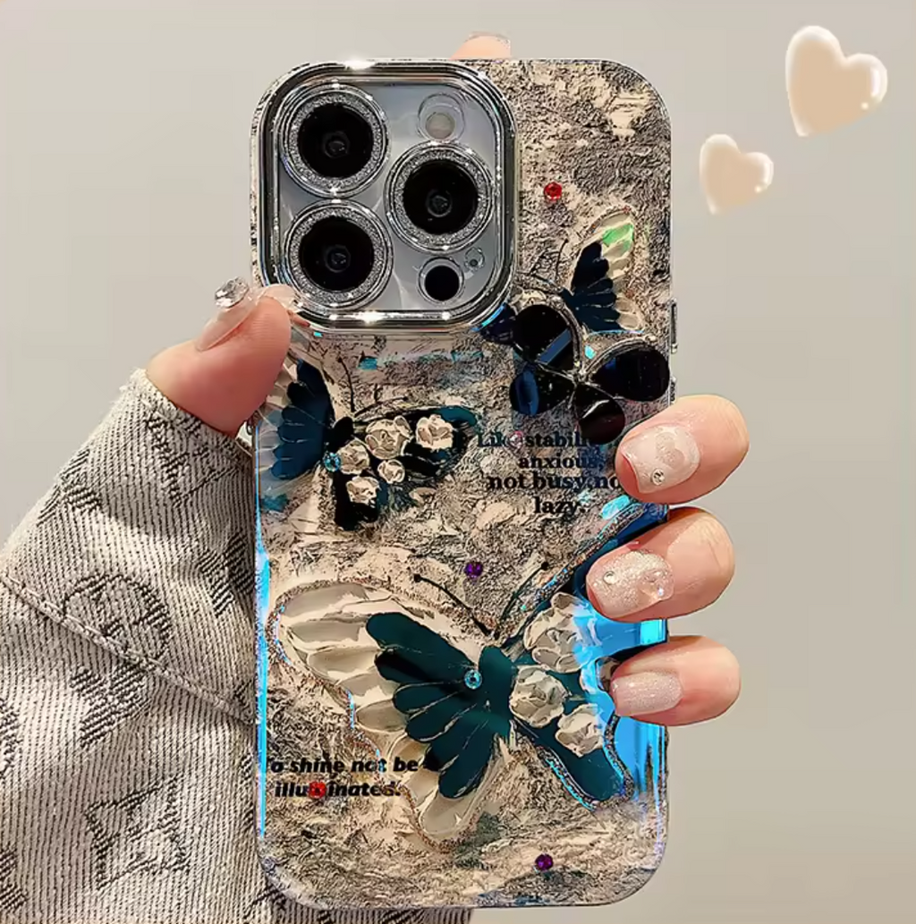 📱🦋 Floral Butterfly iPhone Cover | Stylish Design & Camera Guard + Free Keyring 🎁