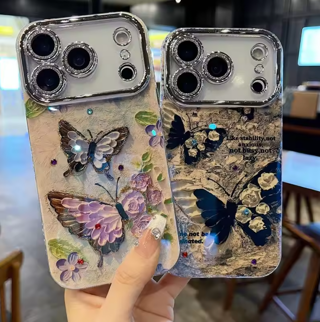 📱🦋 Floral Butterfly iPhone Cover | Stylish Design & Camera Guard + Free Keyring 🎁