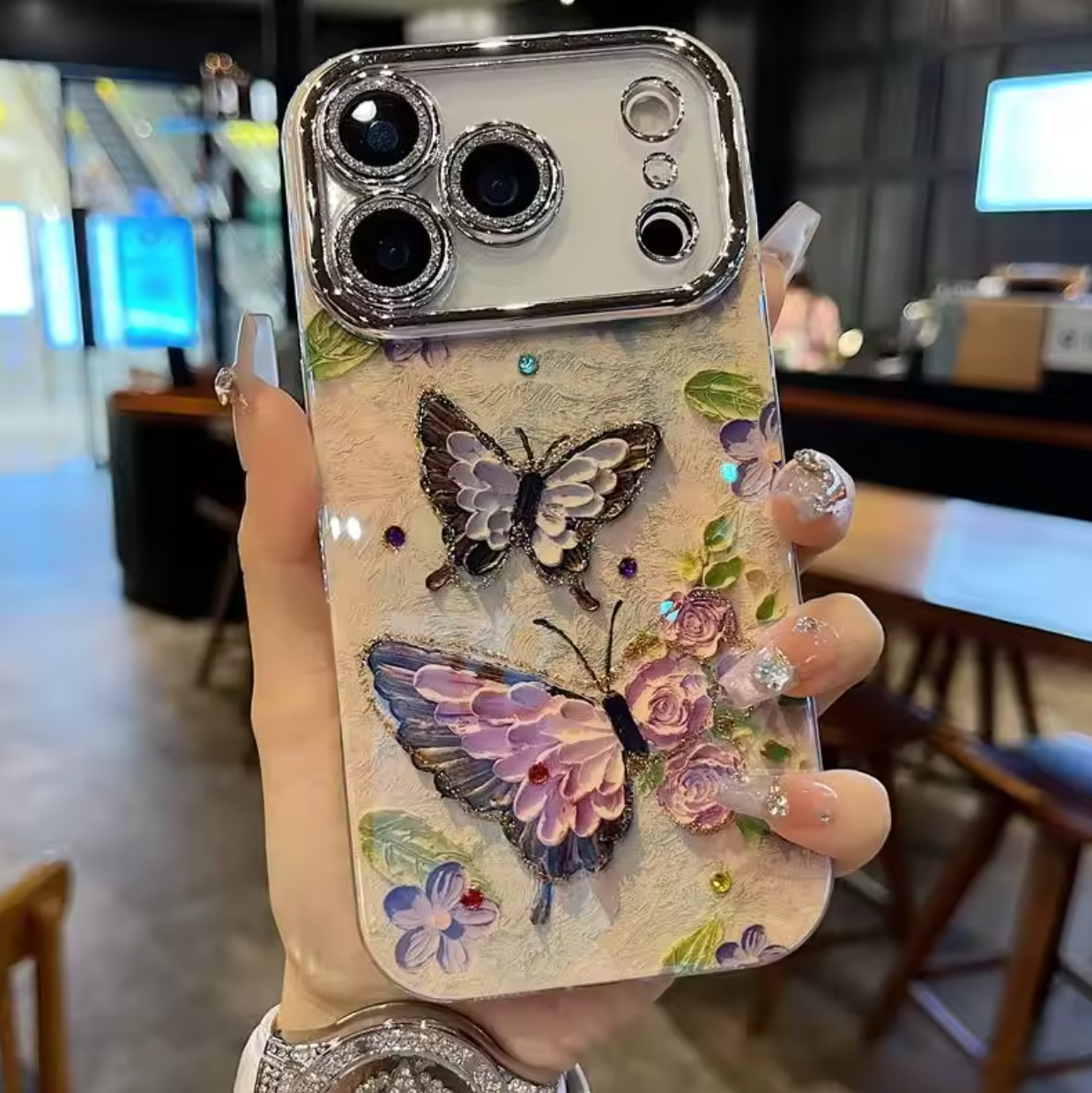 📱🦋 Floral Butterfly iPhone Cover | Stylish Design & Camera Guard + Free Keyring 🎁