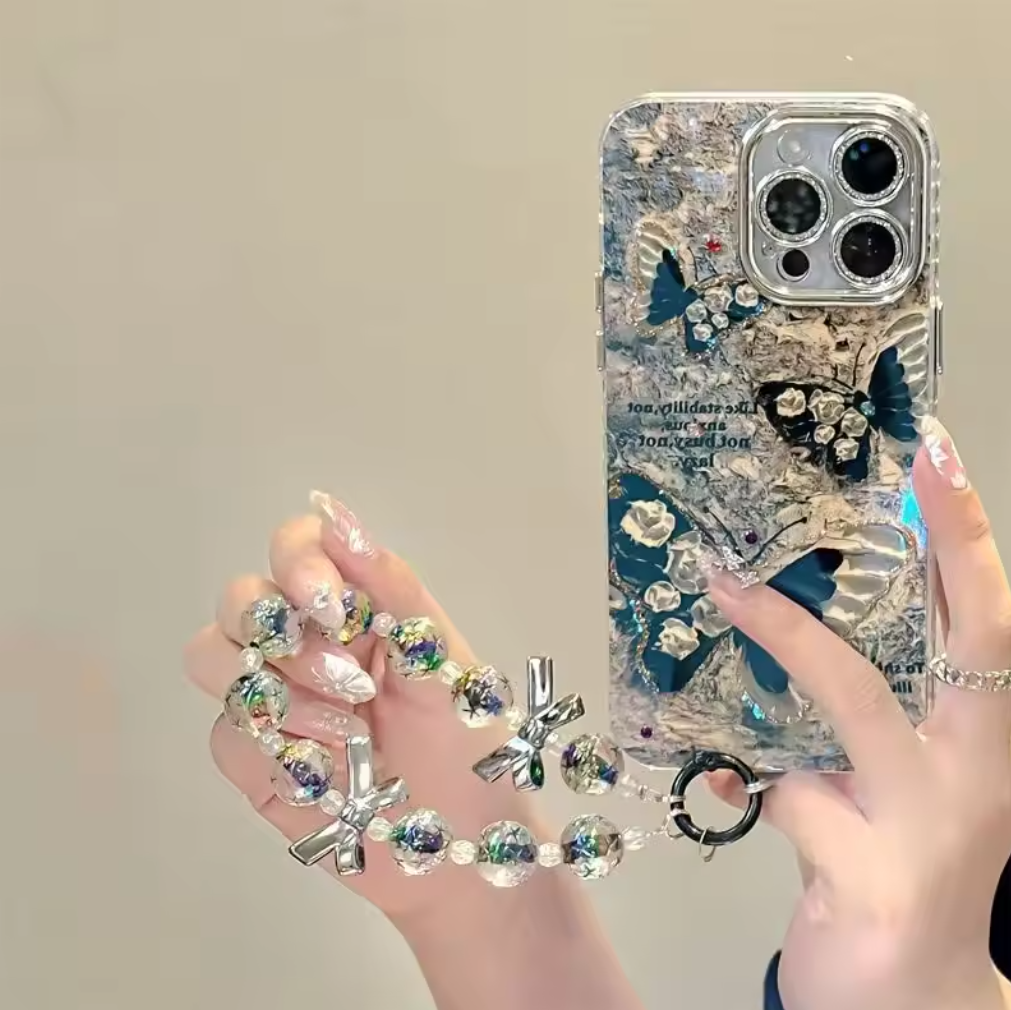 📱🦋 Floral Butterfly iPhone Cover | Stylish Design & Camera Guard + Free Keyring 🎁