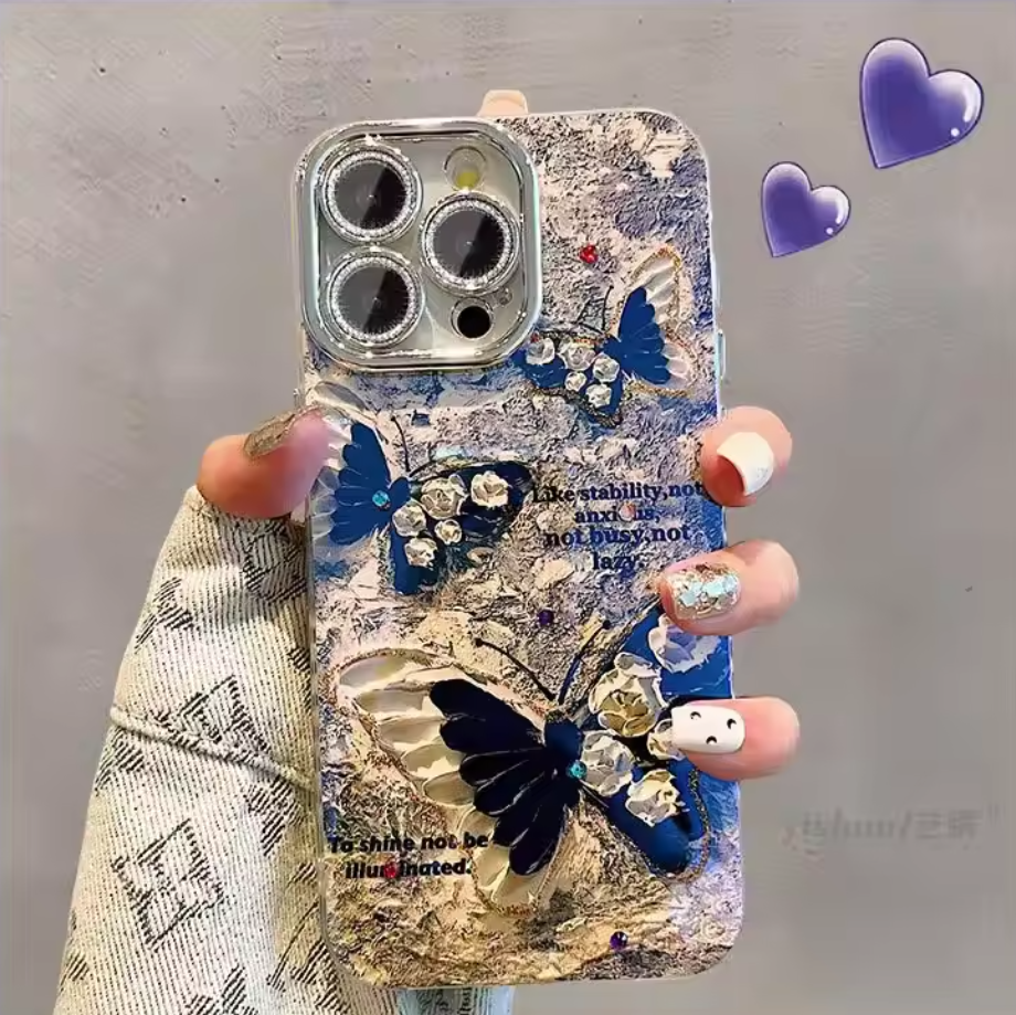 📱🦋 Floral Butterfly iPhone Cover | Stylish Design & Camera Guard + Free Keyring 🎁