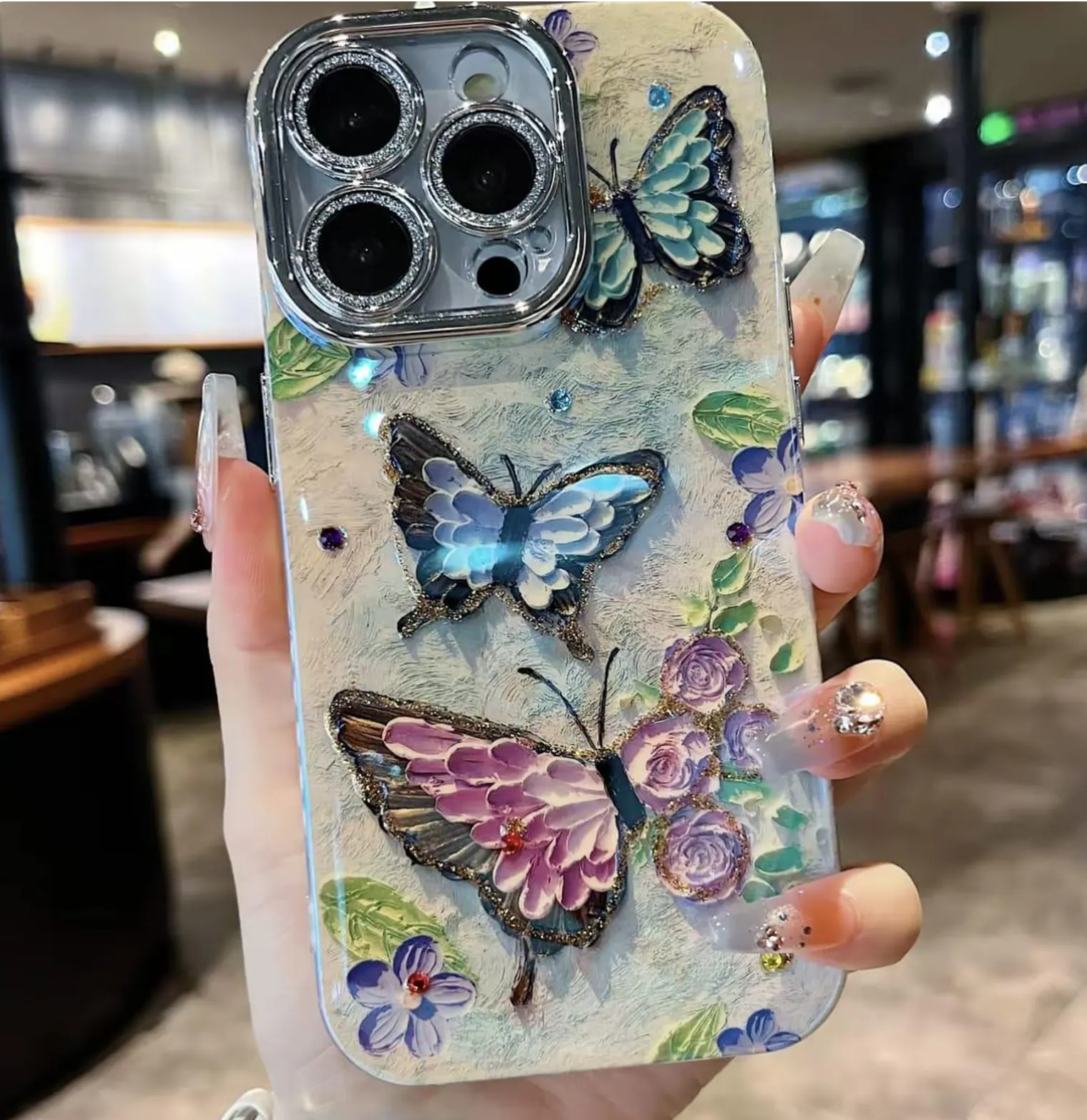 📱🦋 Floral Butterfly iPhone Cover | Stylish Design & Camera Guard + Free Keyring 🎁