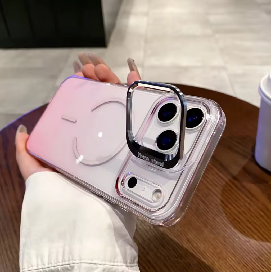 📱✨ Gradient Transparent iPhone Case | Camera Stand Design