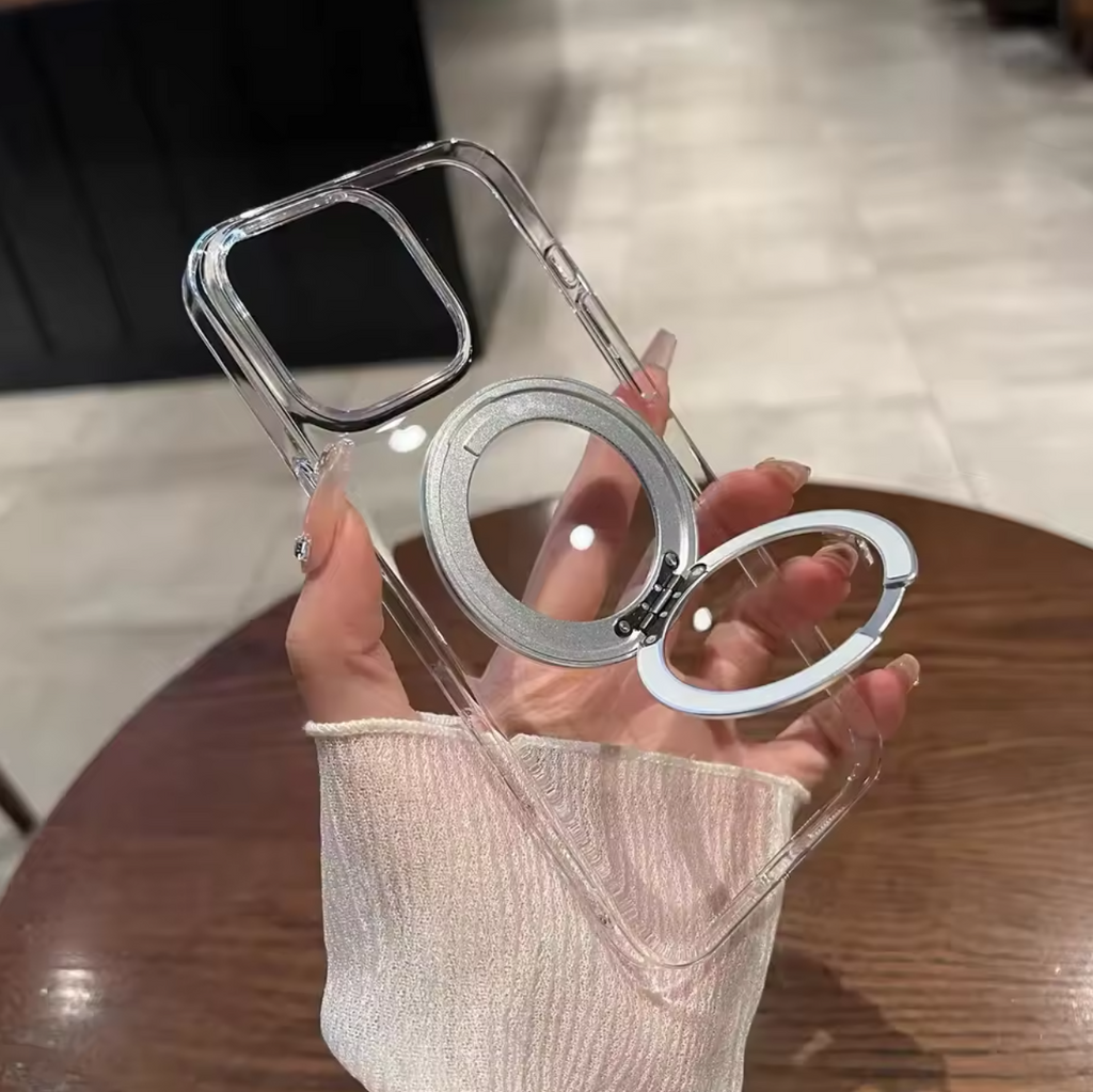 🔍📱 Crystal Clear MagSafe iPhone Case with Ring Stand