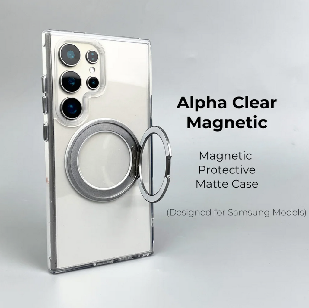 🧲💎 360° Clear Samsung Galaxy Case | Magnetic Cover with Phone Stand